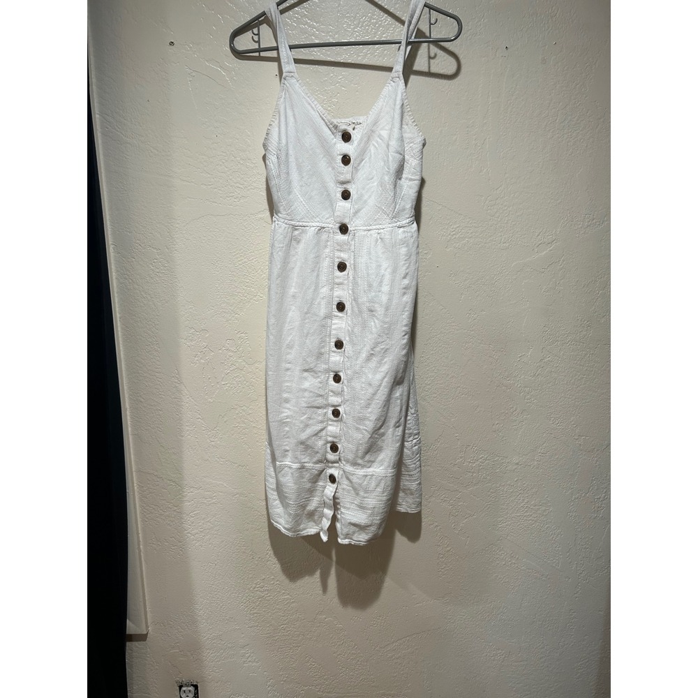 Universal Thread Womens White Button Front Midi Dress Smocked Back Pockets XS